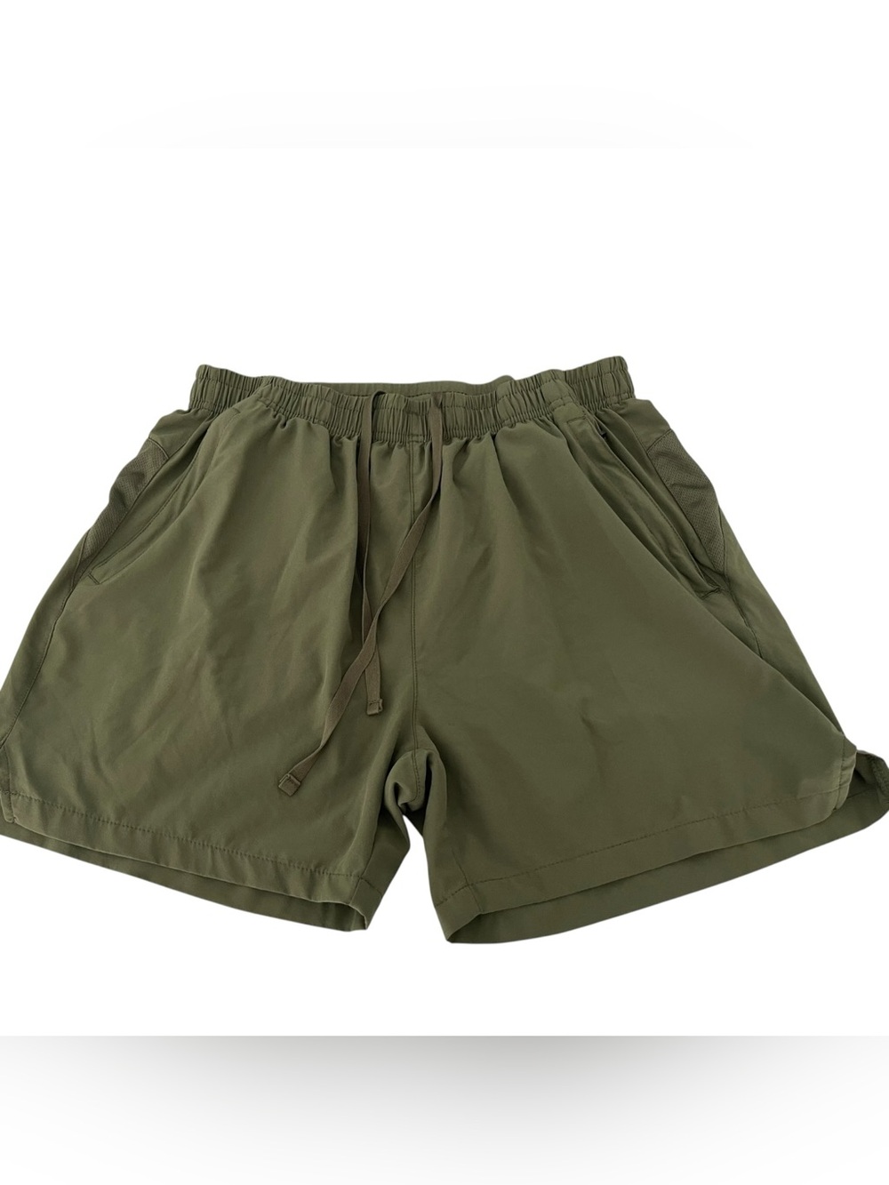 MIER Olive Green Athletic Running Shorts Drawstring Mesh Zip Pocket